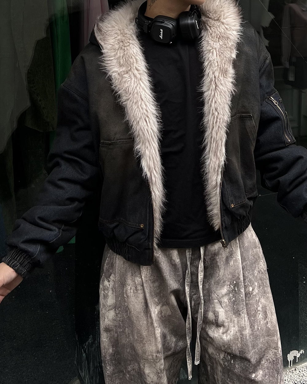 Riyooo Street Vintage Fur Denim Jacket