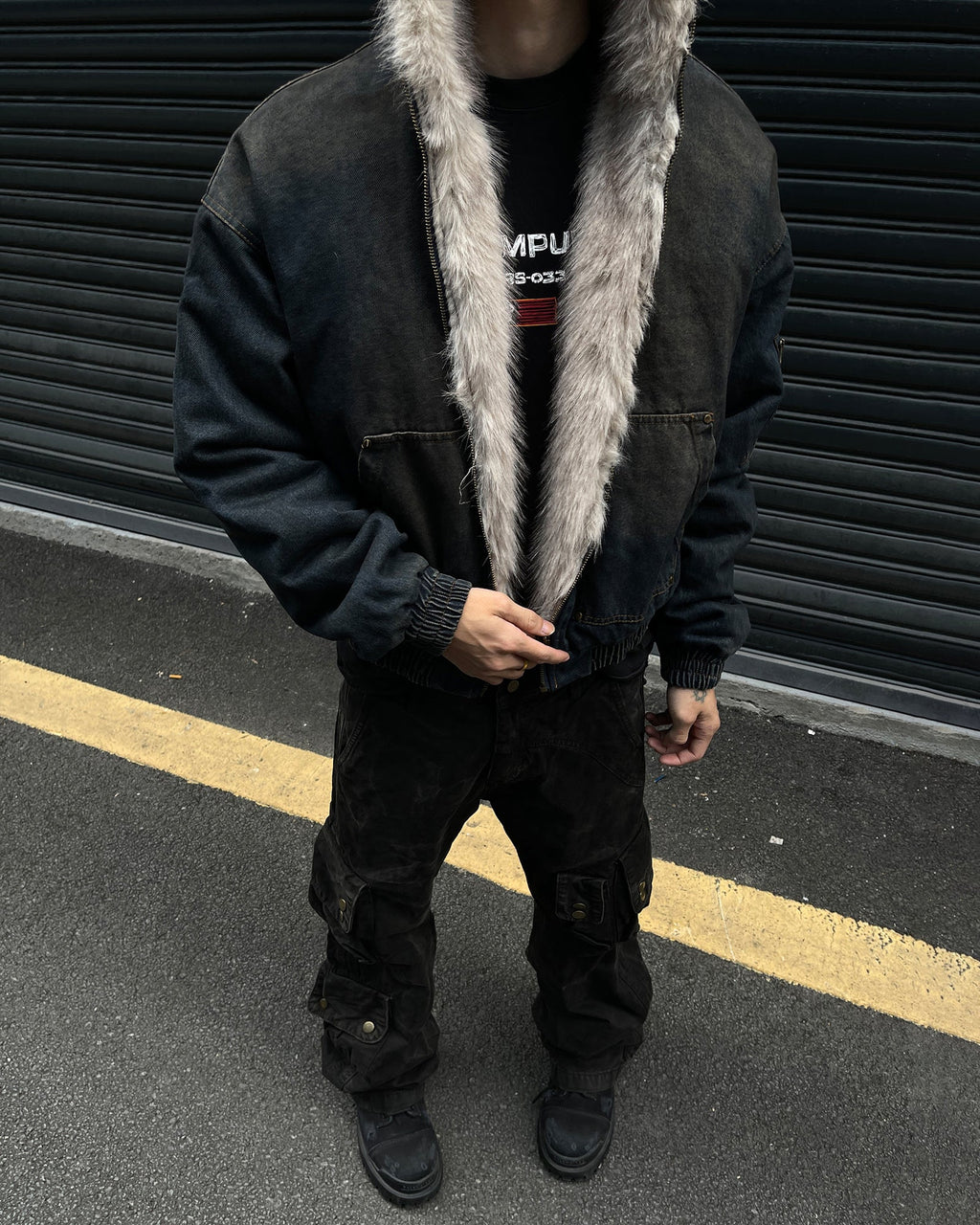 Riyooo Street Vintage Fur Denim Jacket