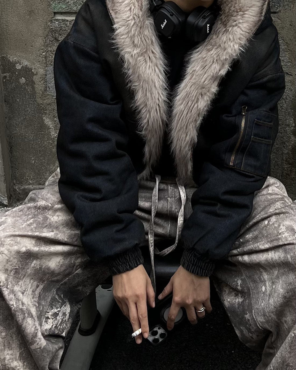 Riyooo Street Vintage Fur Denim Jacket