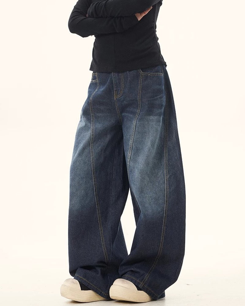 Patchwork Design Washed Denim Pants