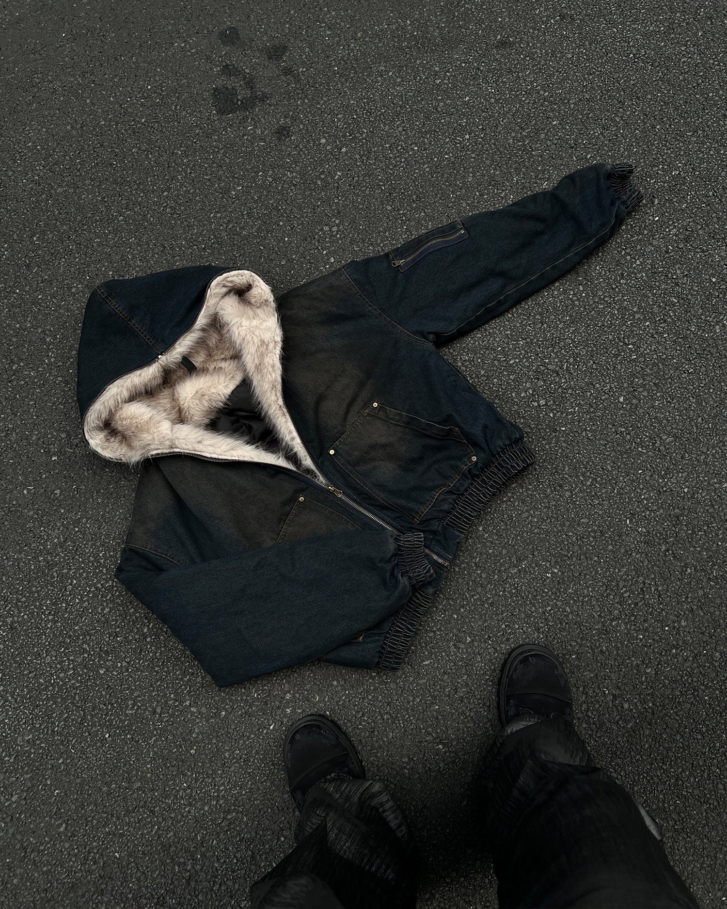 Riyooo Street Vintage Fur Denim Jacket