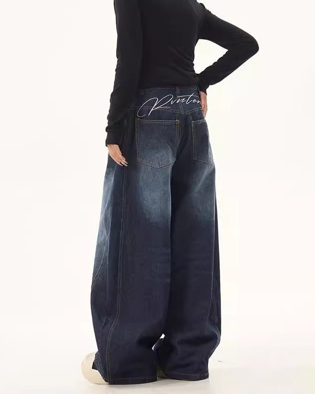 Patchwork Design Washed Denim Pants