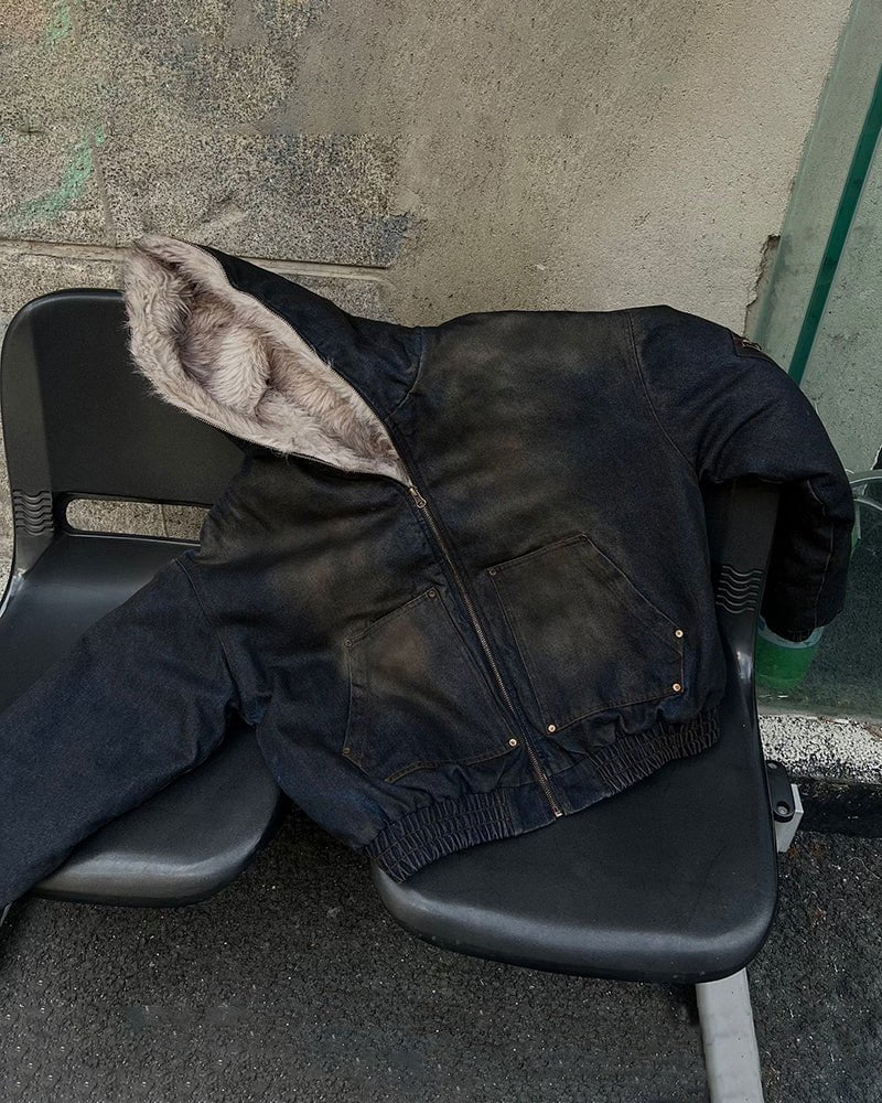 Riyooo Street Vintage Fur Denim Jacket