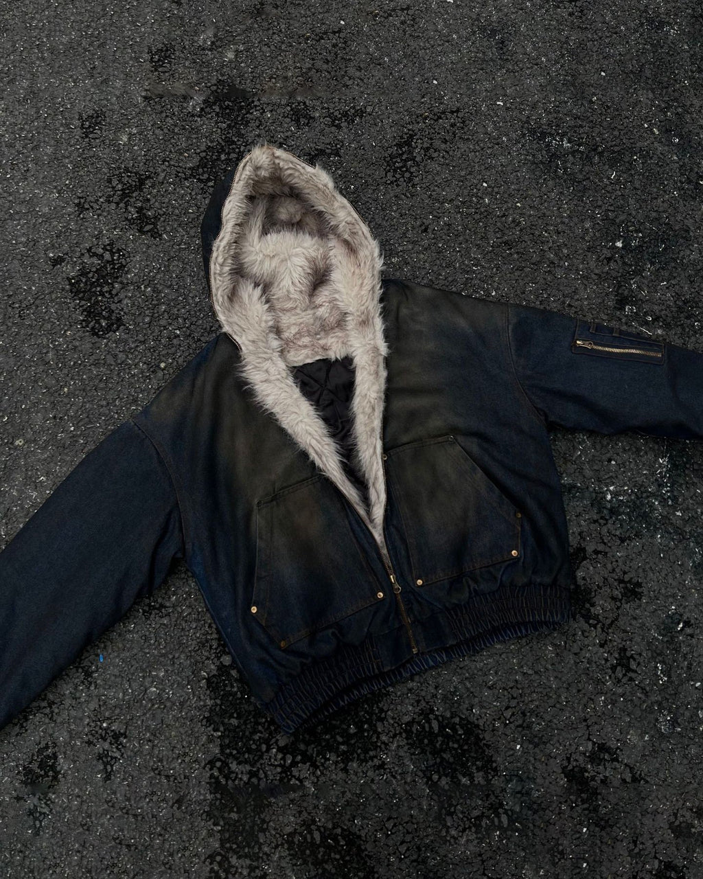 Riyooo Street Vintage Fur Denim Jacket