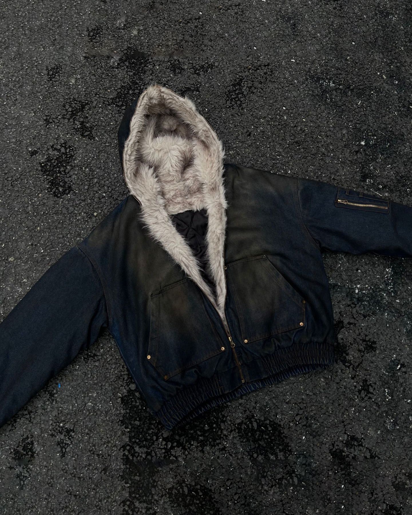 Riyooo Street Vintage Fur Denim Jacket