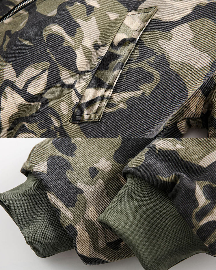 Riyooo Street Camo Fur Denim Jacket