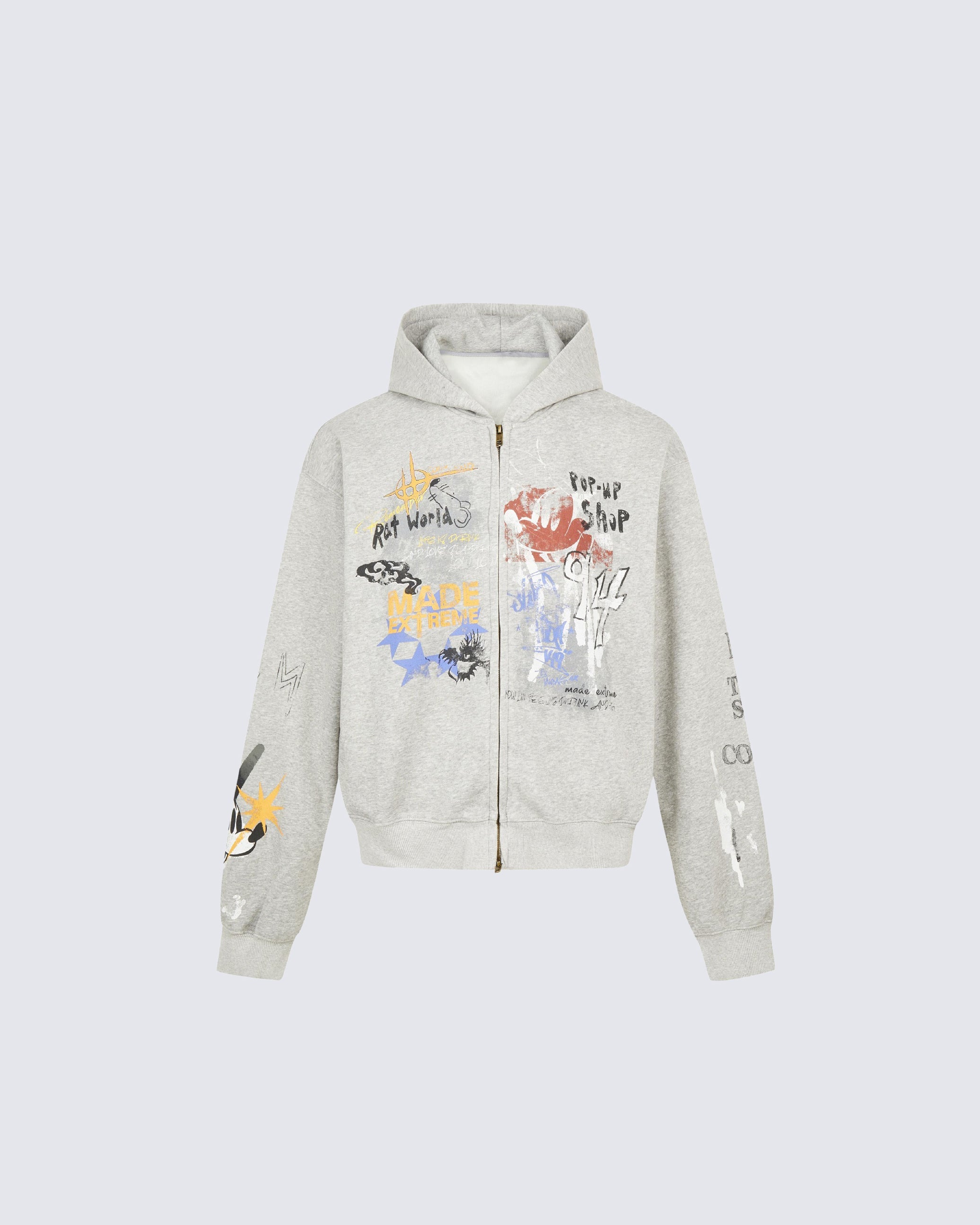 American Hip-hop Print Loose Zip-up Hoodie
