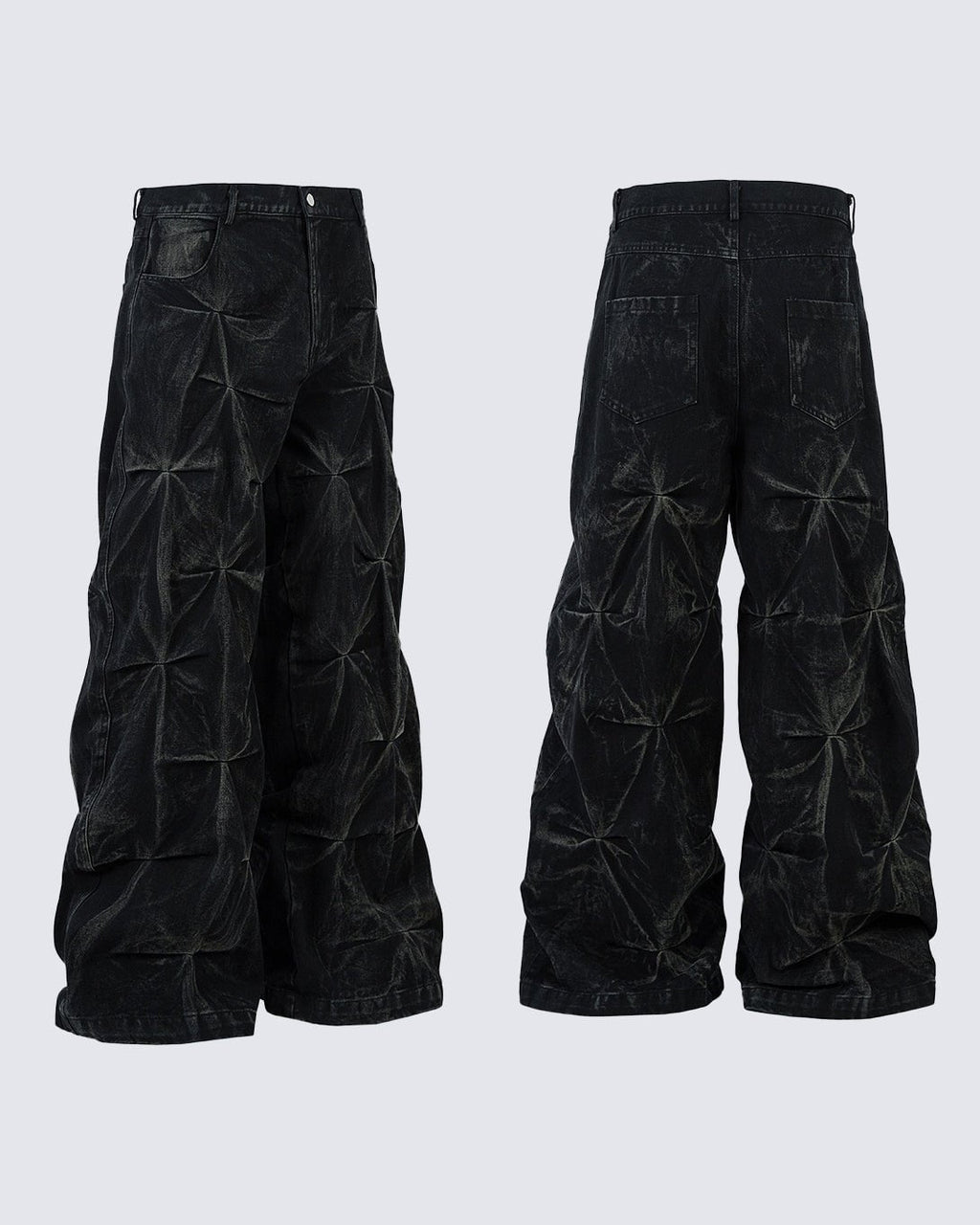 Crinkled Denim Cargo Pants