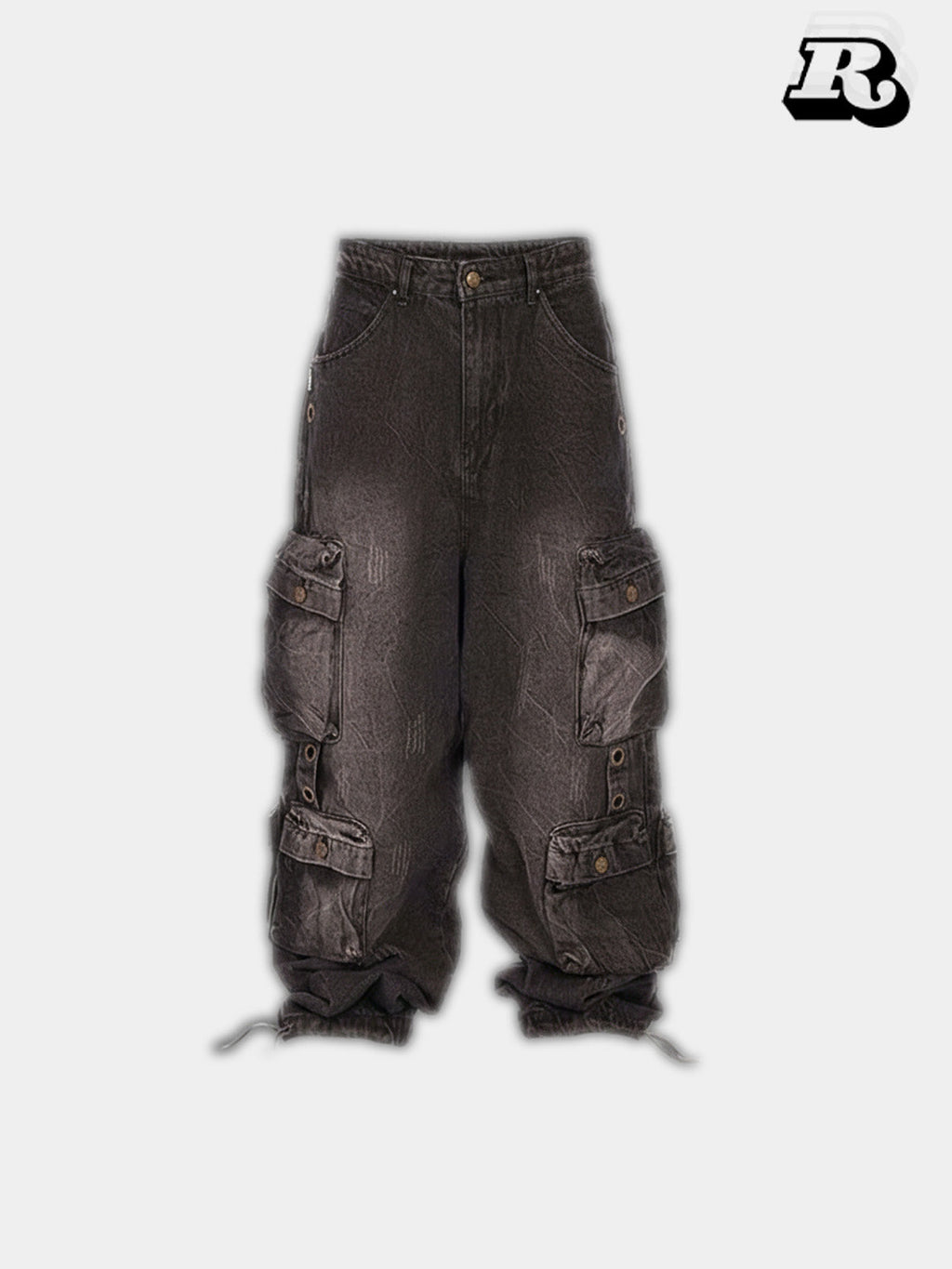 Multi-Pocket Washed Denim Pants - Riyooo