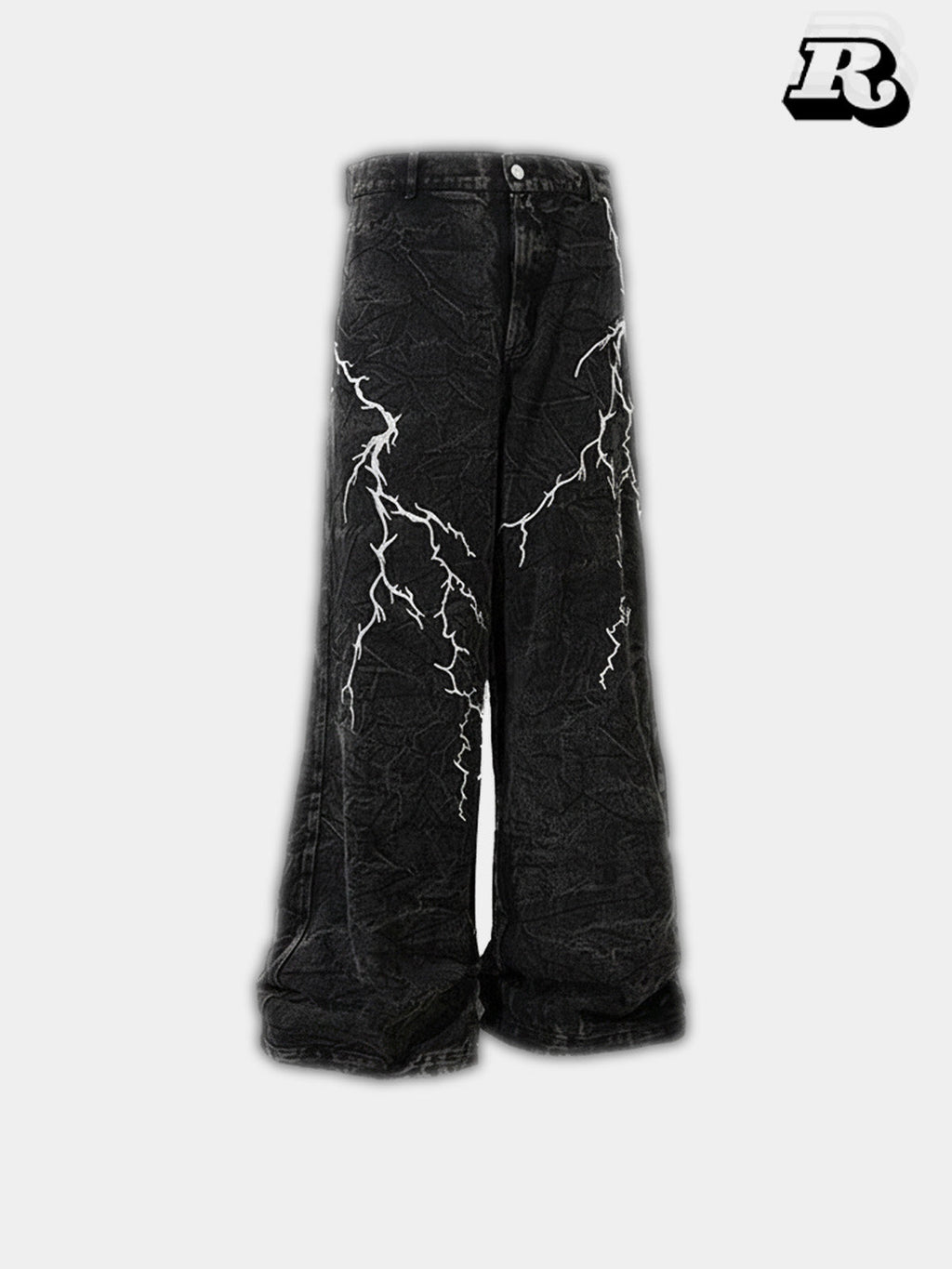 Lightning Print Denim Jeans - RIYOOO