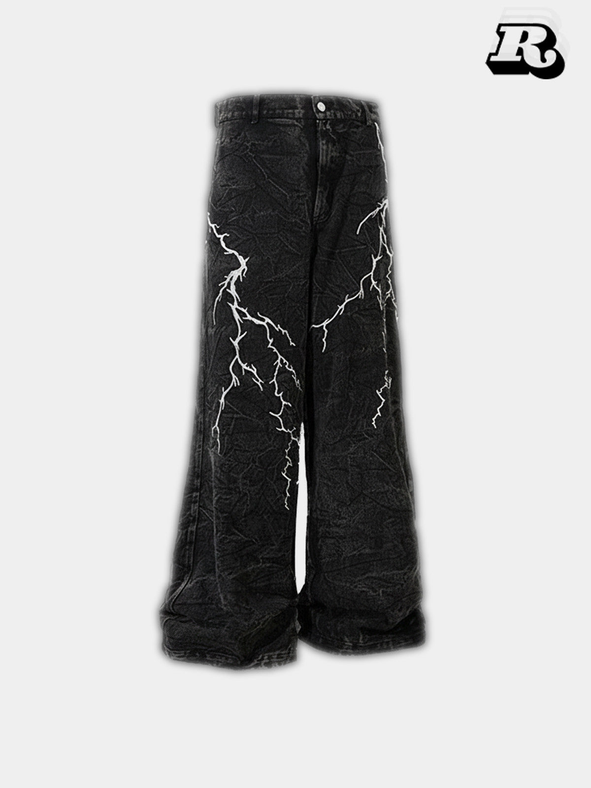 Lightning Print Denim Jeans - RIYOOO