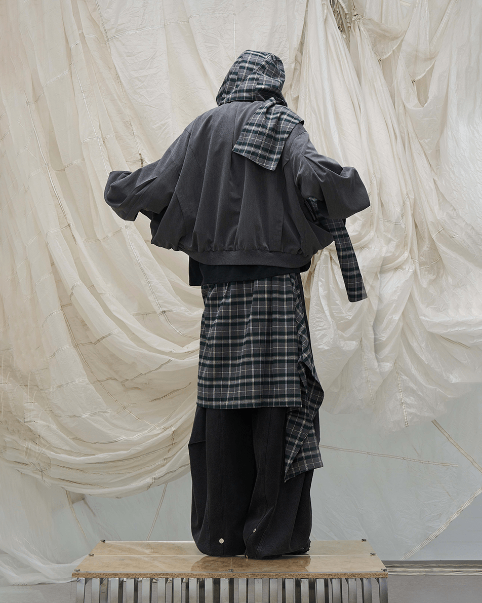 Detachable Plaid Layer Wide-Leg Pants