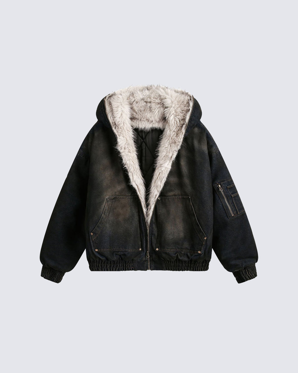 Riyooo Street Vintage Fur Denim Jacket