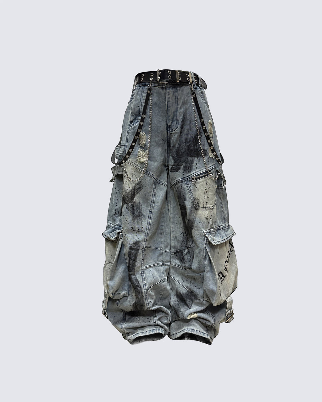 Riyooo Street Distressed Cargo Denim Pants