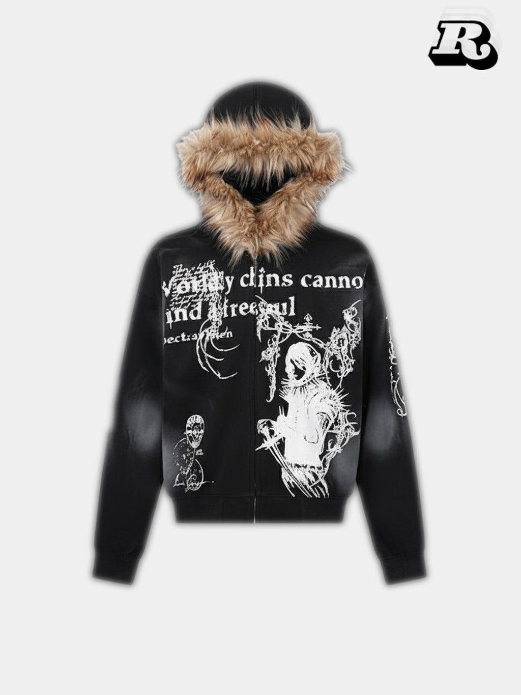 Printed Zip-Up Hoodie - RIYOOO