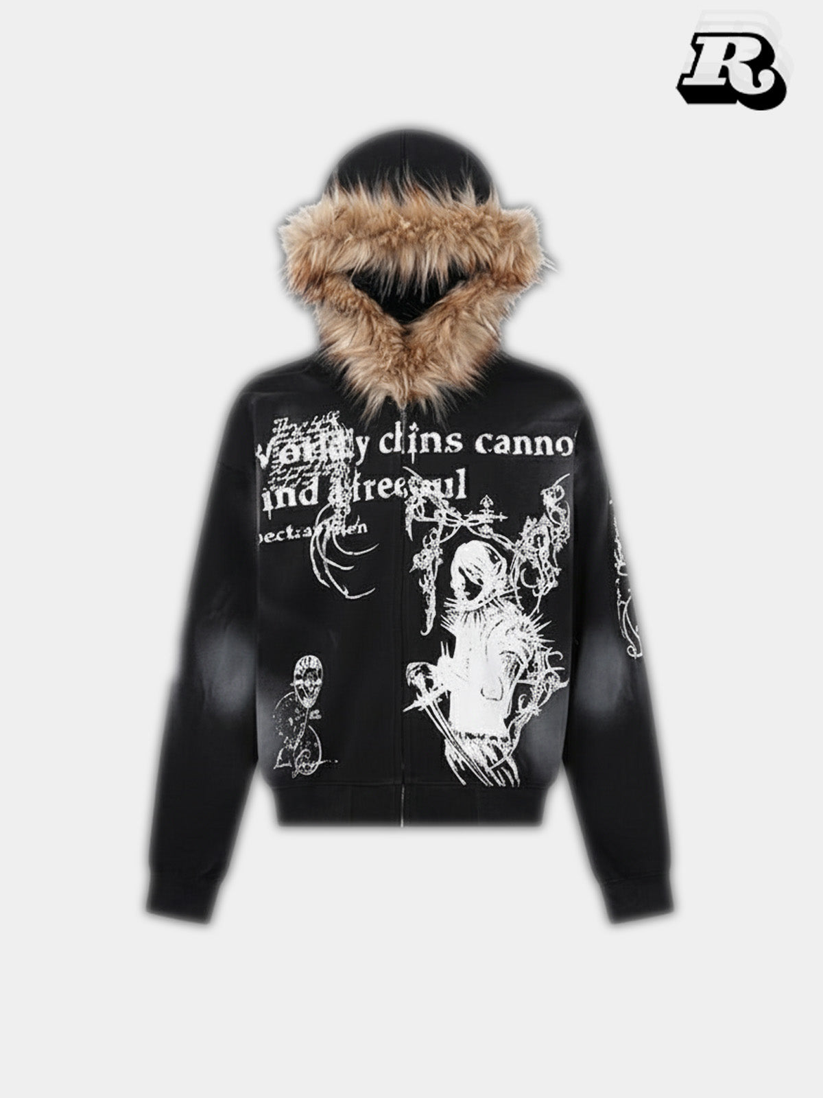 Printed Zip-Up Hoodie - RIYOOO