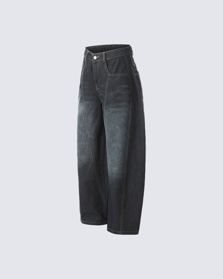 Patchwork Design Washed Denim Pants