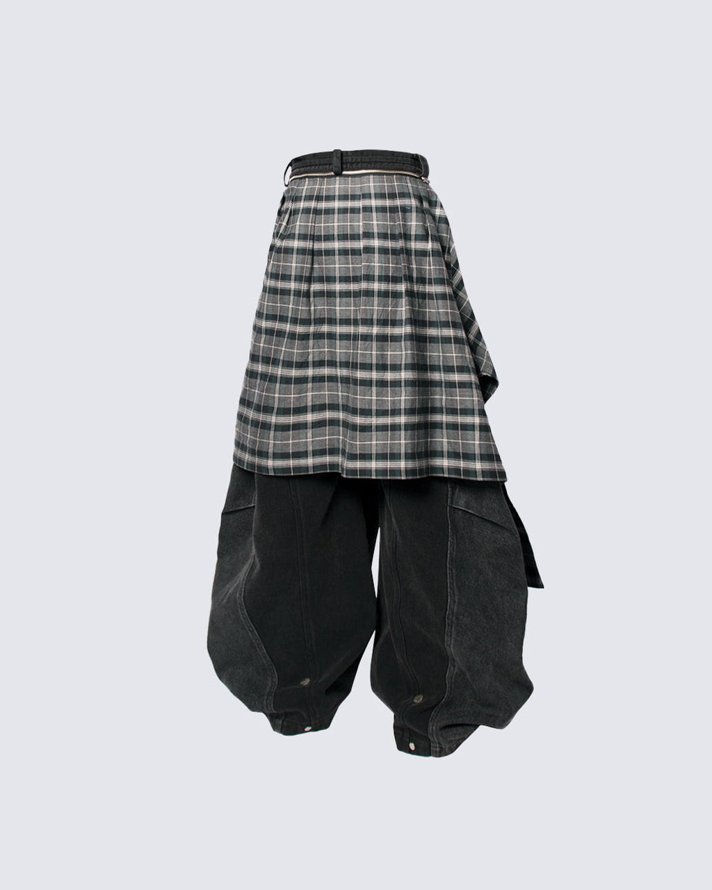 Detachable Plaid Layer Wide-Leg Pants