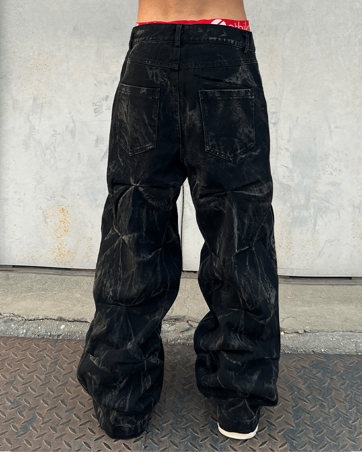 Crinkled Denim Cargo Pants