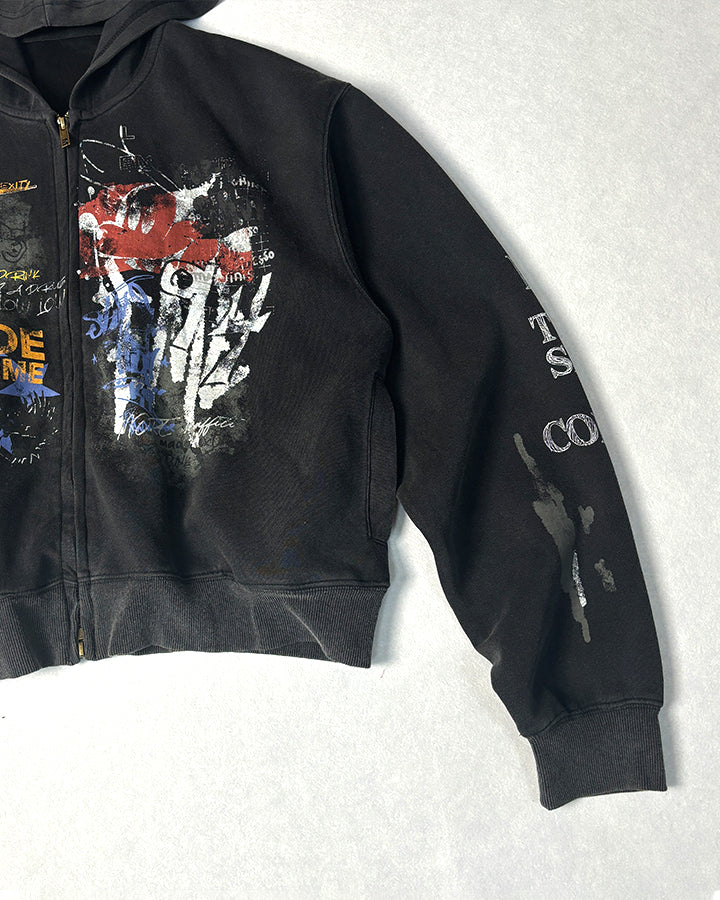 American Hip-hop Print Loose Zip-up Hoodie