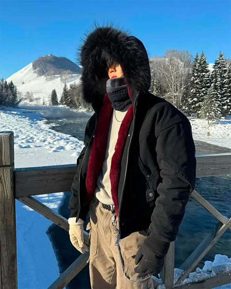 Riyooo Street Black Fur Lined Jacket