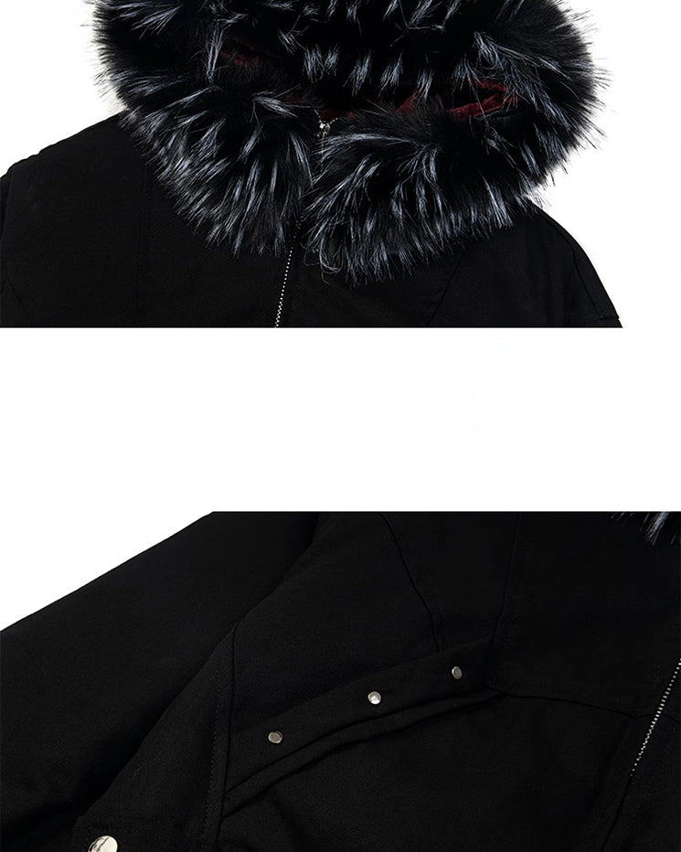 Riyooo Street Black Fur Lined Jacket