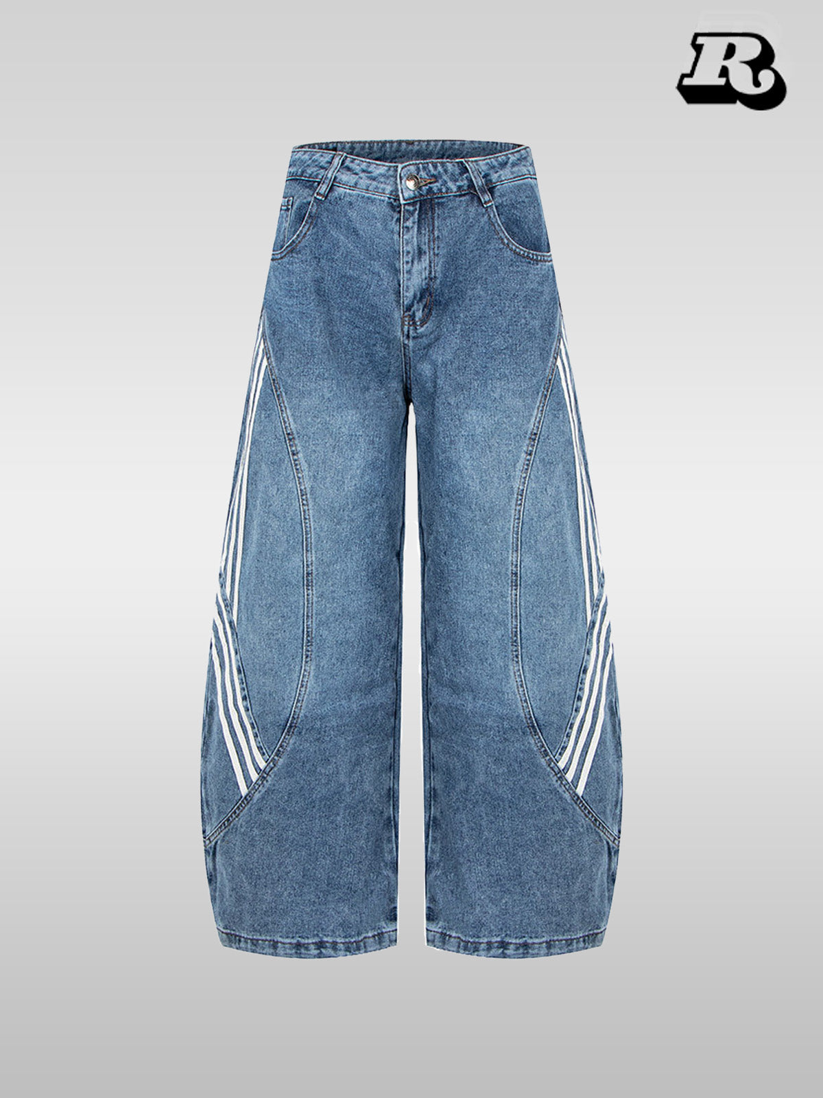 Blue Striped Patchwork Jeans - RIYOOO