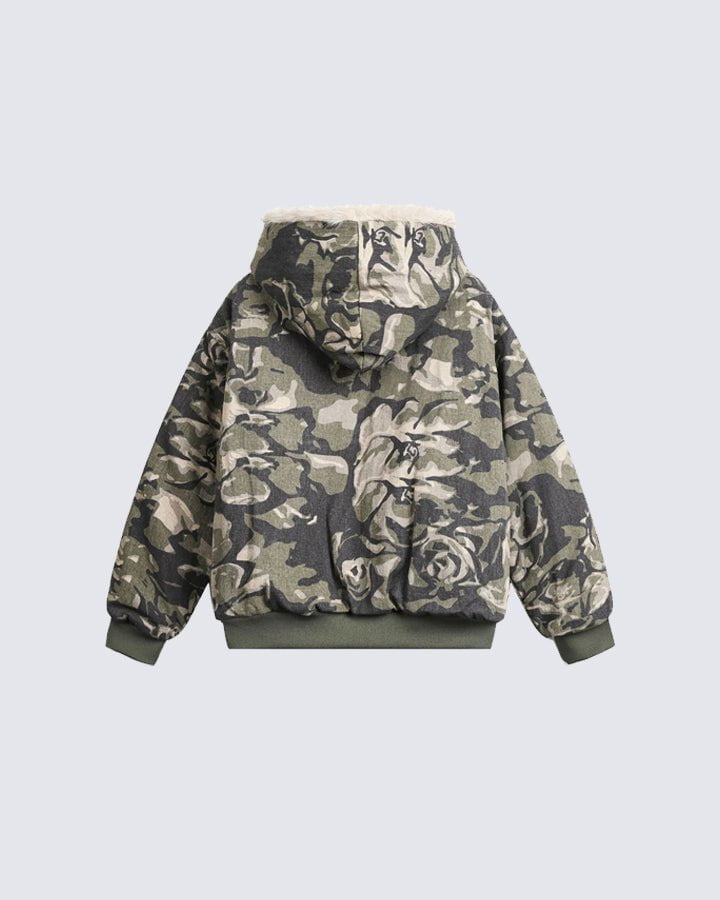 Riyooo Street Camo Fur Denim Jacket