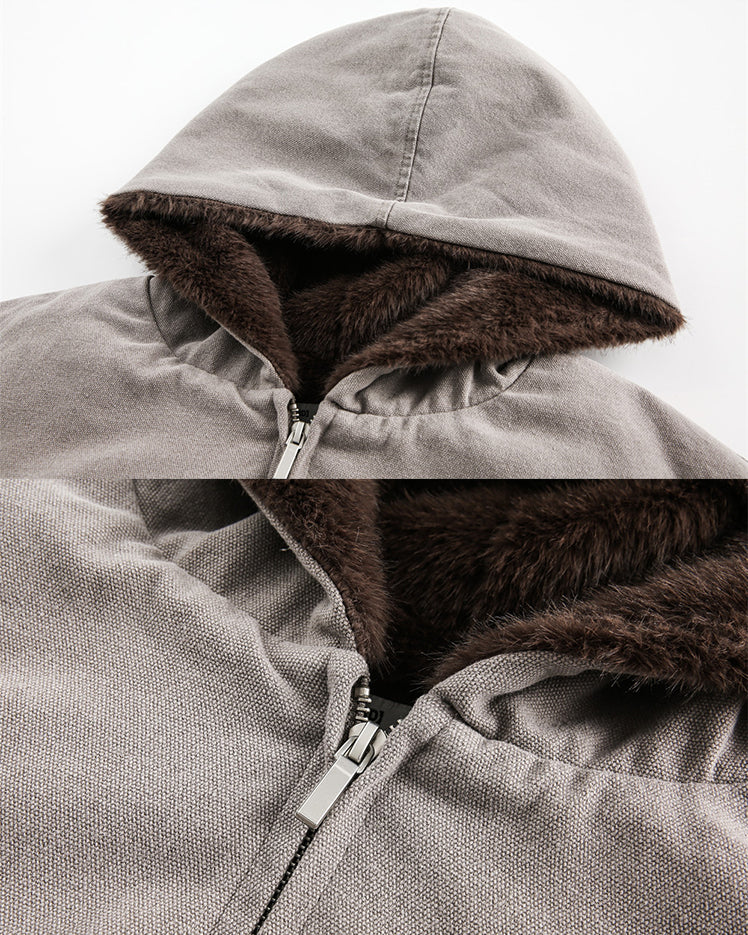 Fur-Collar Thickened Hooded Cotton Jacket
