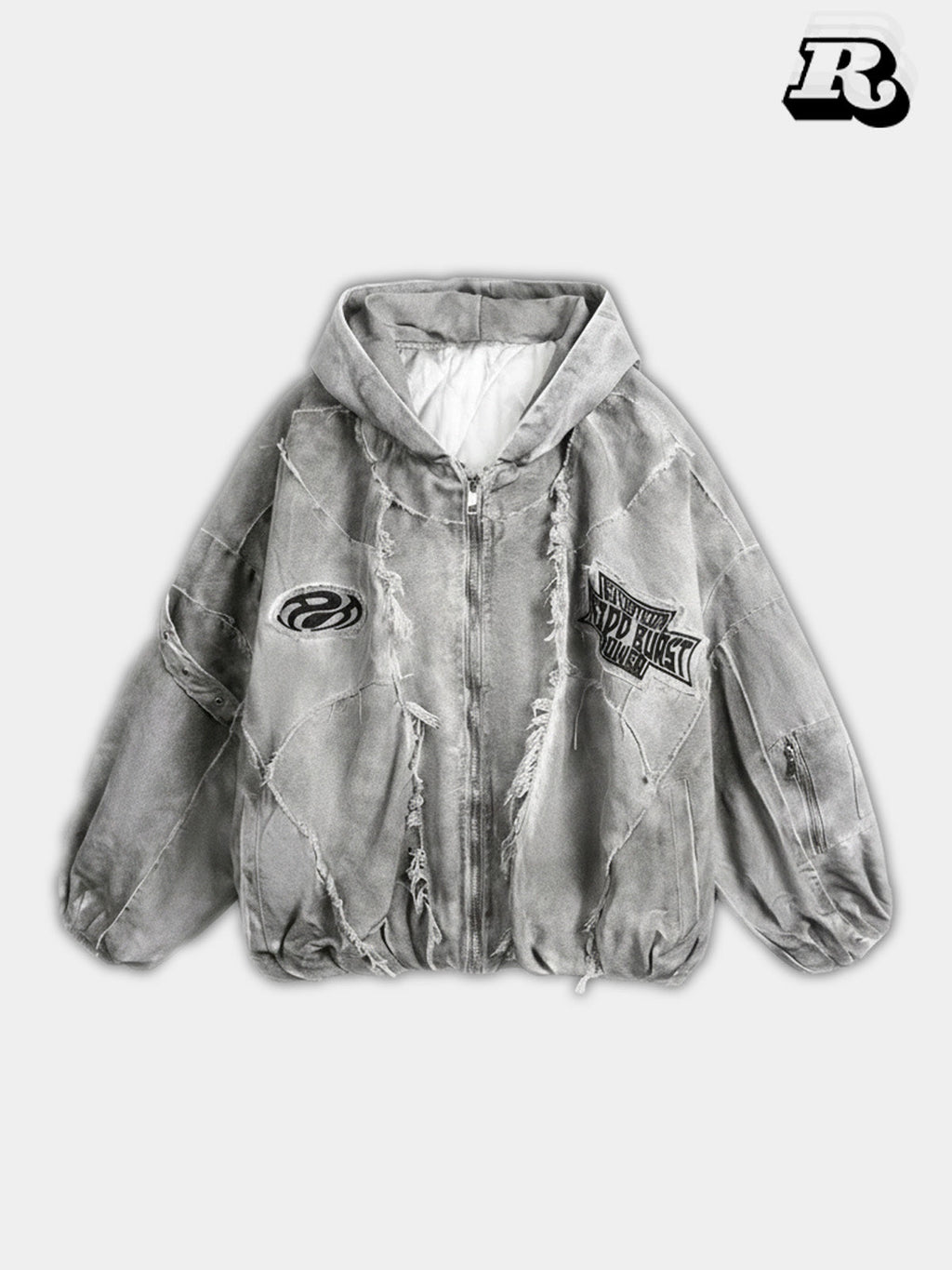 Distressed Embroidered Puffer Jacket - RIYOOO