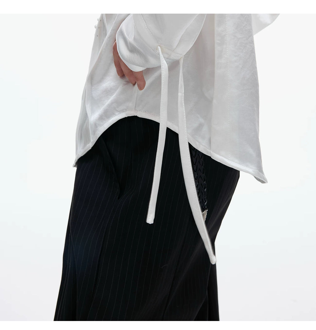 Ribbon Pearl Embellished Shirt - RIYOOO