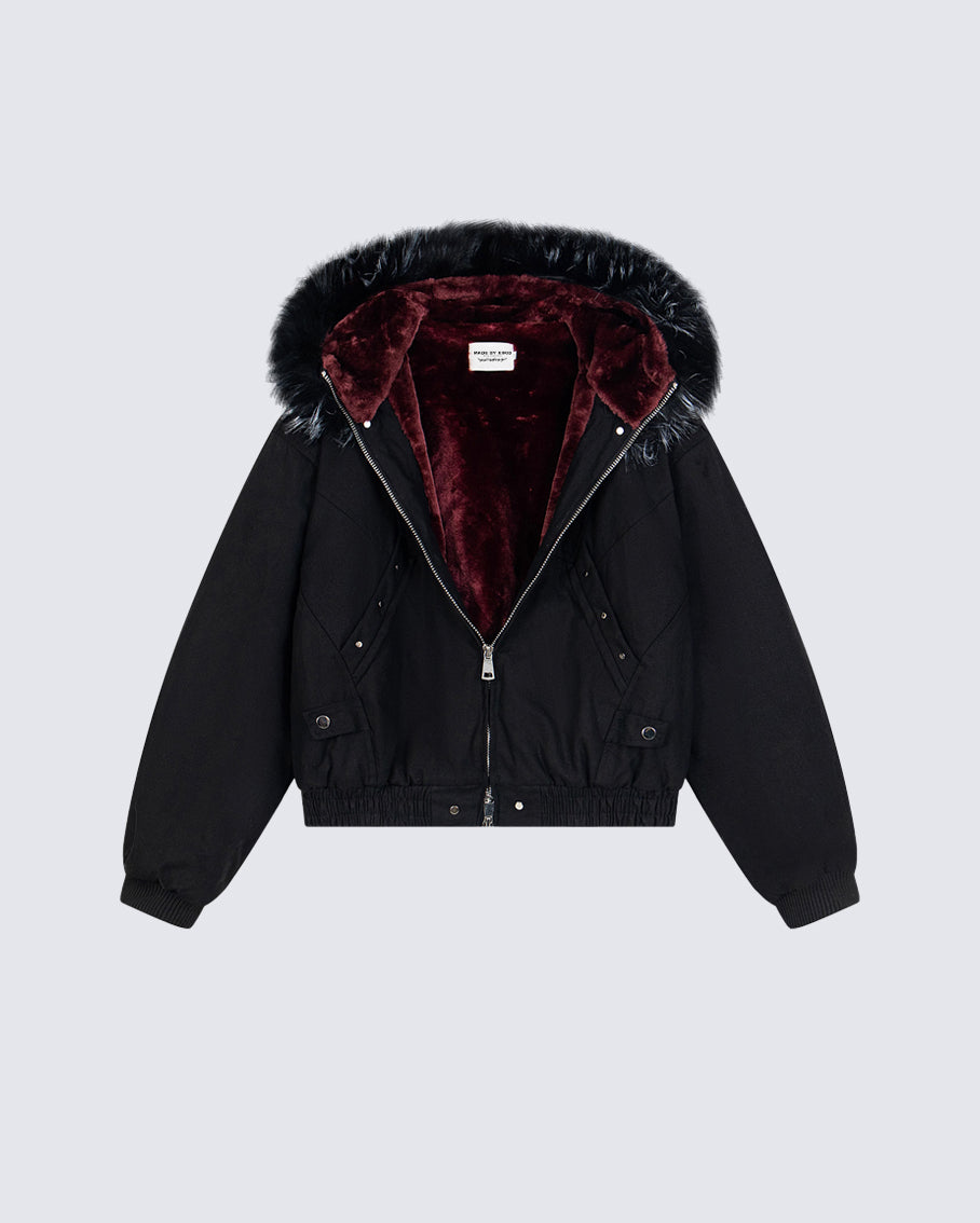 Riyooo Street Black Fur Lined Jacket