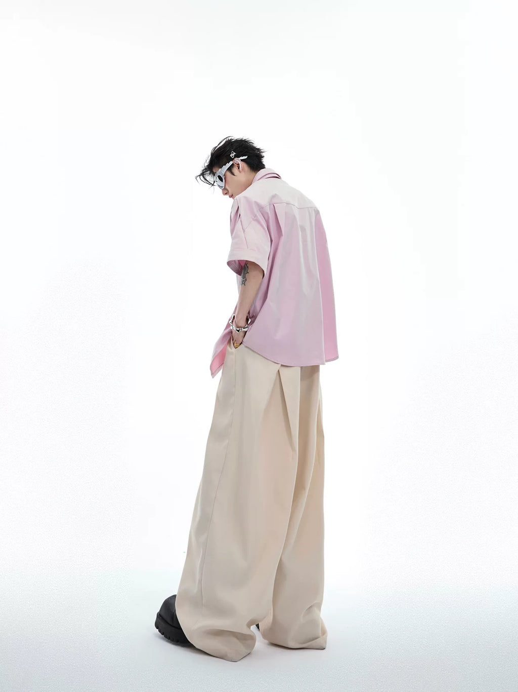 Double Collar Design Short Sleeve Shirt - RIYOOO
