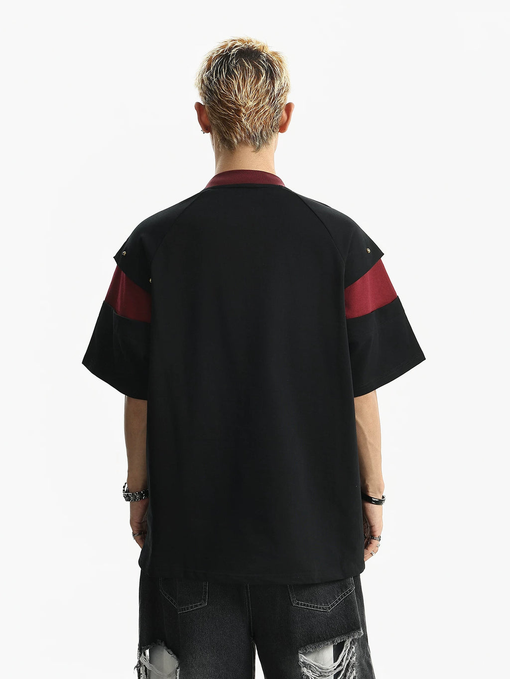 Rivet Color Block Patchwork T-Shirt - RIYOOO
