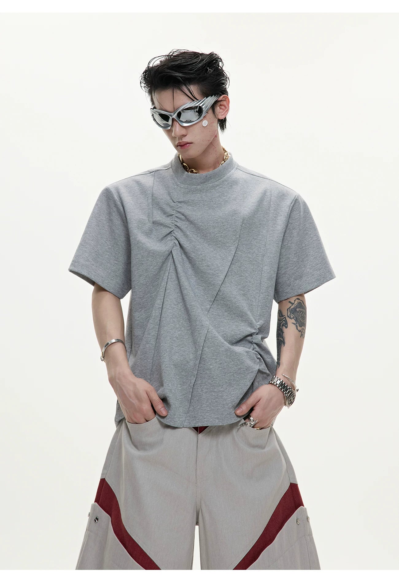Textured Pleat Tee - RIYOOO
