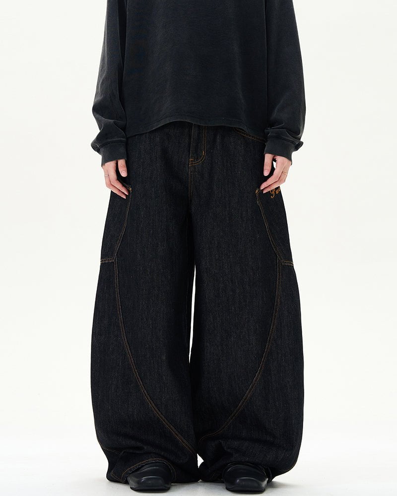 Curved Seam Denim Pants