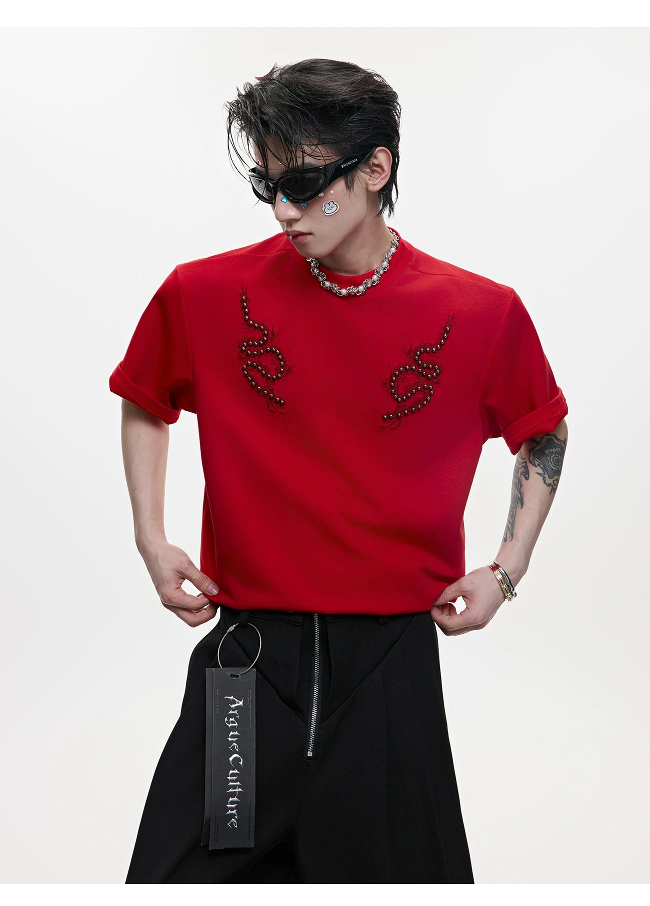 Metal Rivet Spine Slim T-Shirt - RIYOOO