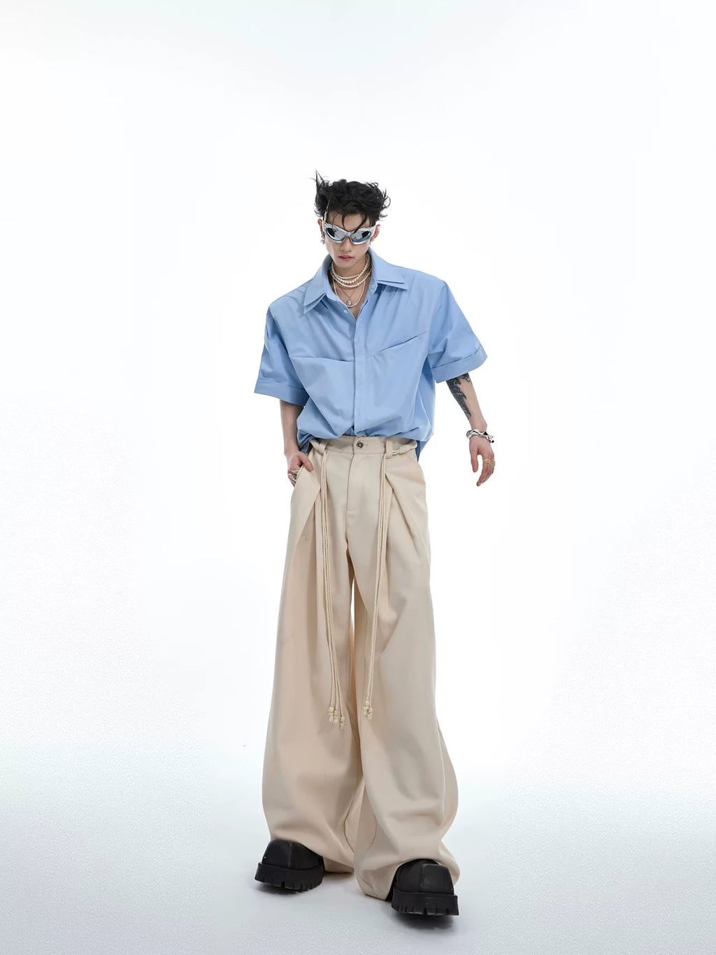 Double Collar Design Short Sleeve Shirt - RIYOOO