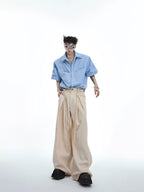 Double Collar Design Short Sleeve Shirt - RIYOOO