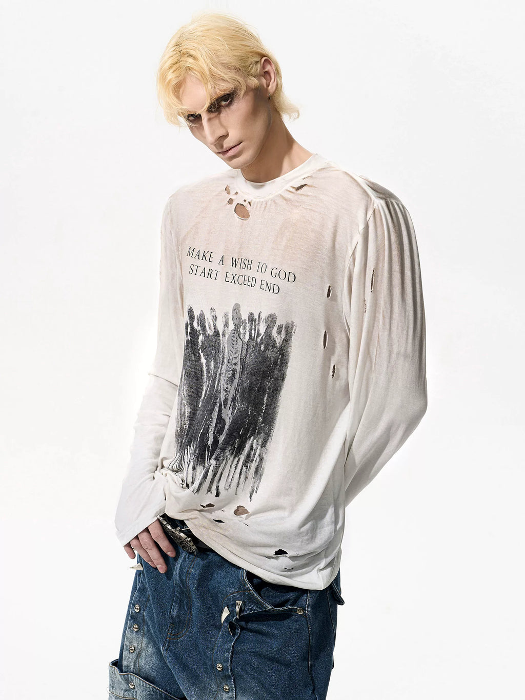 Ripped Washed Distressed Sprayed T-Shirt - RIYOOO