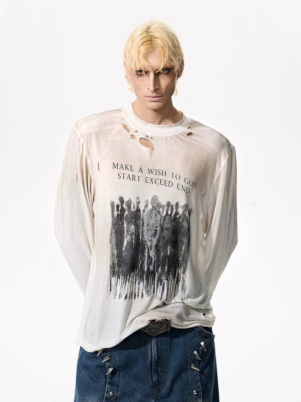 Ripped Washed Distressed Sprayed T-Shirt - RIYOOO