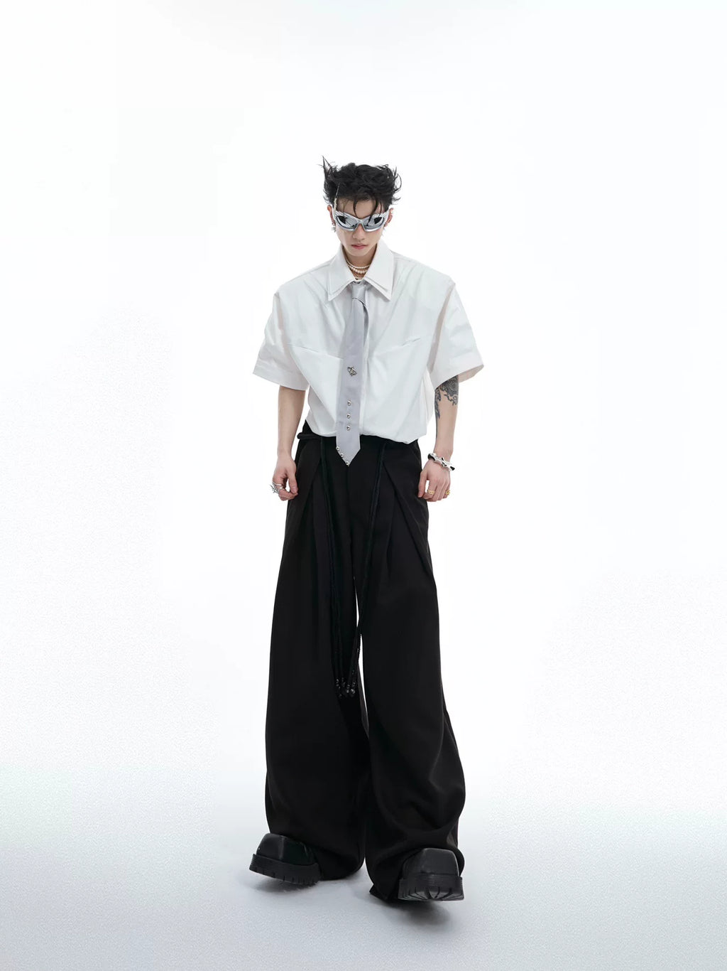 Double Collar Design Short Sleeve Shirt - RIYOOO