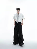 Double Collar Design Short Sleeve Shirt - RIYOOO