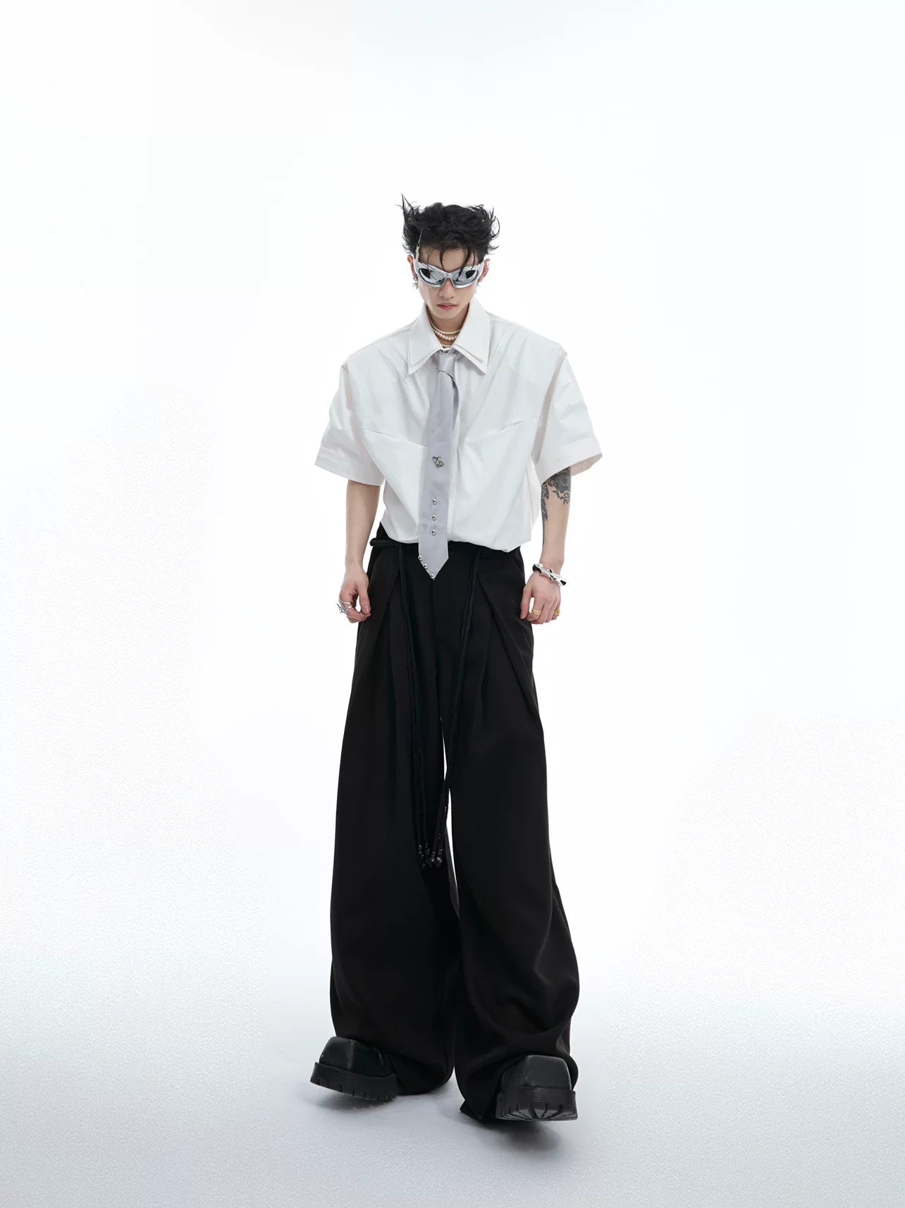 Double Collar Design Short Sleeve Shirt - RIYOOO