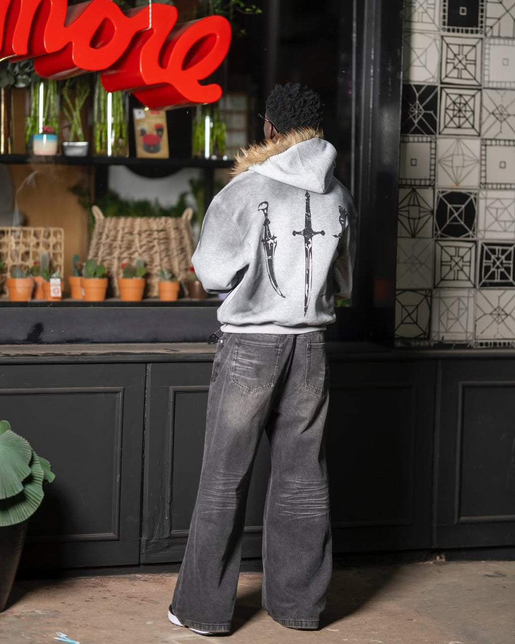 Vintage Zipper Faux Fur Hoodie