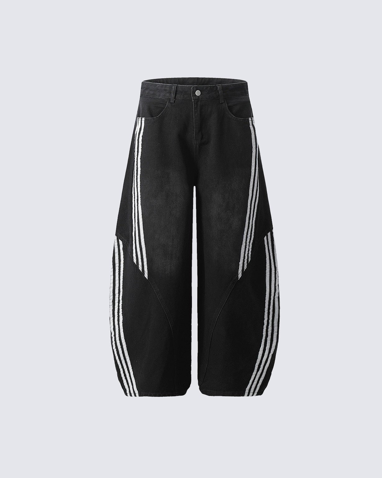 Contrast Striped Wide-Leg Denim Pants