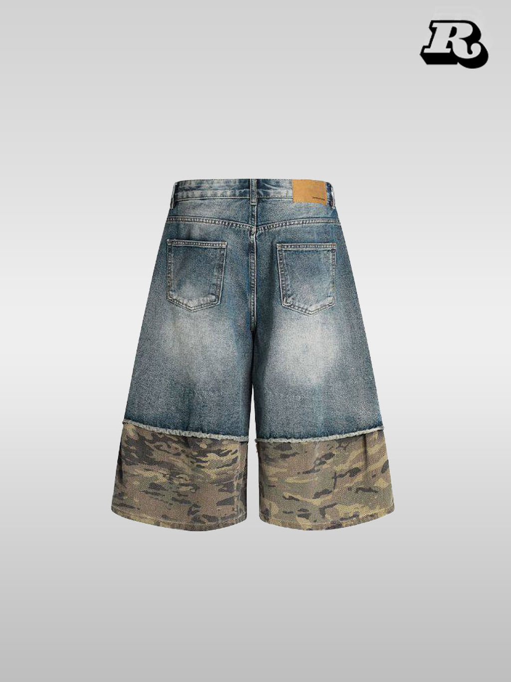 Vintage Camo Patchwork Destroyed Cropped Denim Pants - RIYOOO