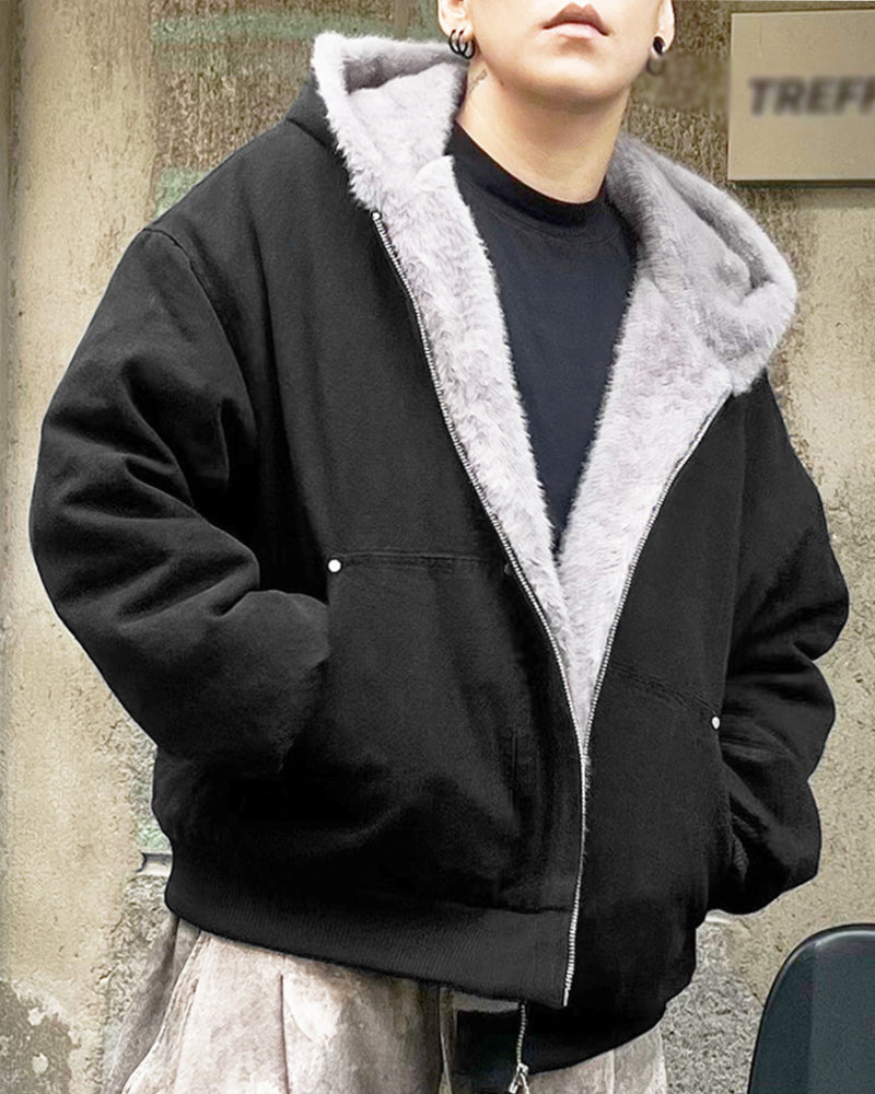 Fur-Collar Thickened Hooded Cotton Jacket