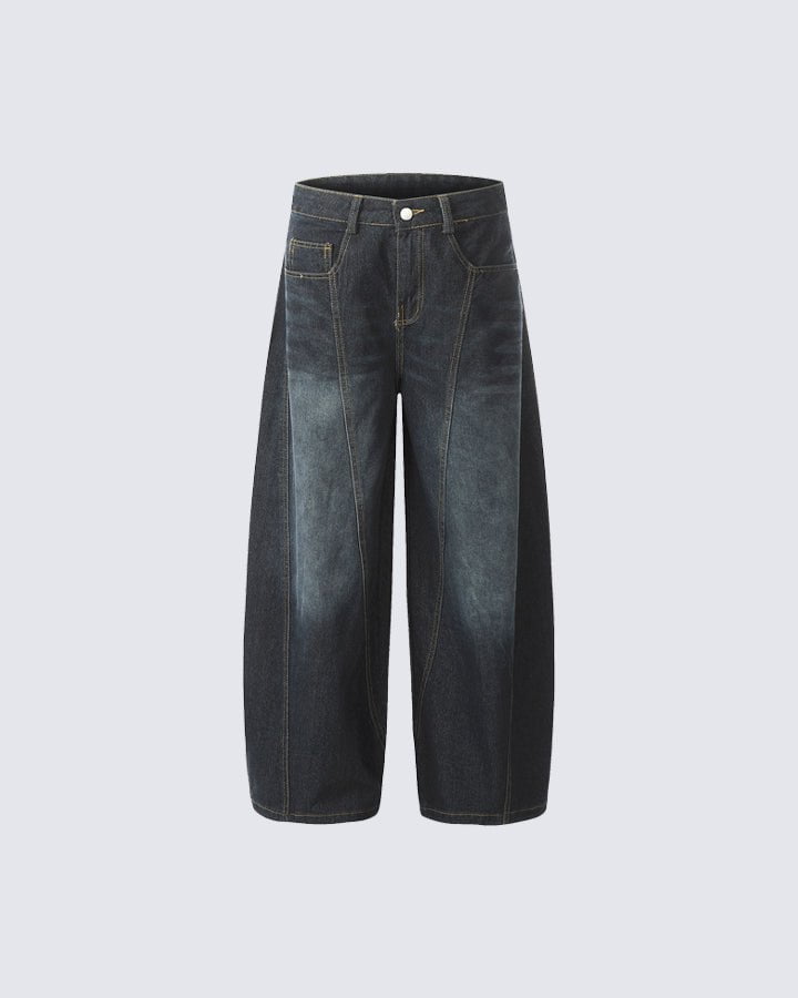 Patchwork Design Washed Denim Pants