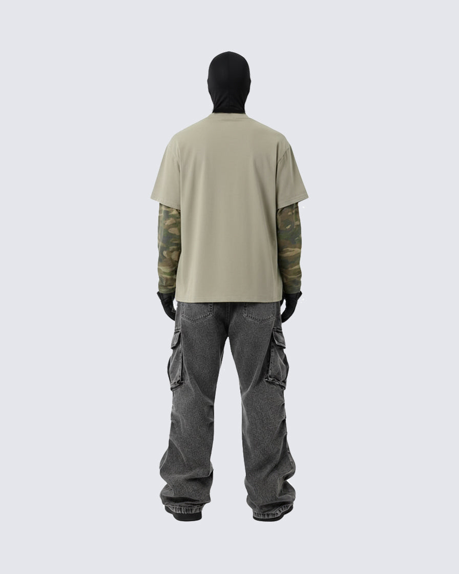 Riyooo Street Layered Camo Tee